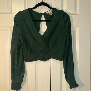 Women's Green Cropped Wrap Top - Unknown Brand